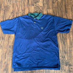 Golf Men’s Polo XXL Shirt Navy Blue Woods & Gray Embroidered Emblem Green Collar